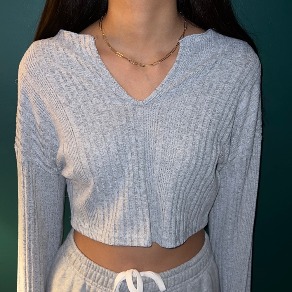 Grey Ribbed Long Sleeve
